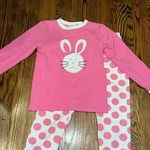 Smocked Auctions Bunny Pink and White Easter Bunny Pajamas size 10
